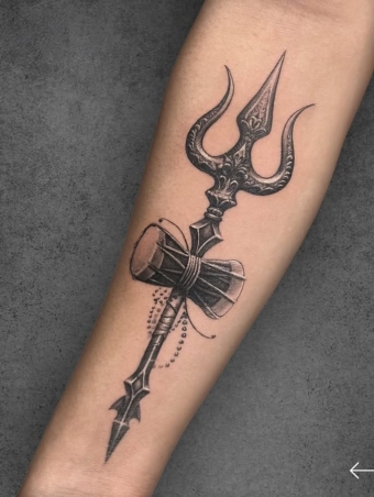 Lord Shiva's Symbols Tattoo | Black & Gray Forearm Piece