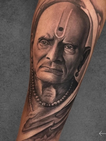 Swami Samarth Tattoo | Realistic Black & Grey Spiritual Tattoo in Pune