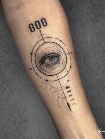 Geometric Eye Tattoo | Dotwork & Black & Gray Realism | Pune Tattoo Artist